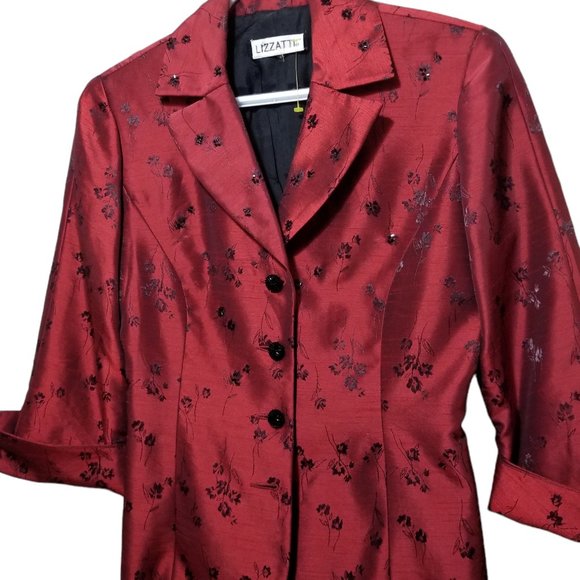 Vintage Lizzantti Shiny Red Jacket 3/4 Sleeve Tailored Slim Fit Four Button - Picture 1 of 13